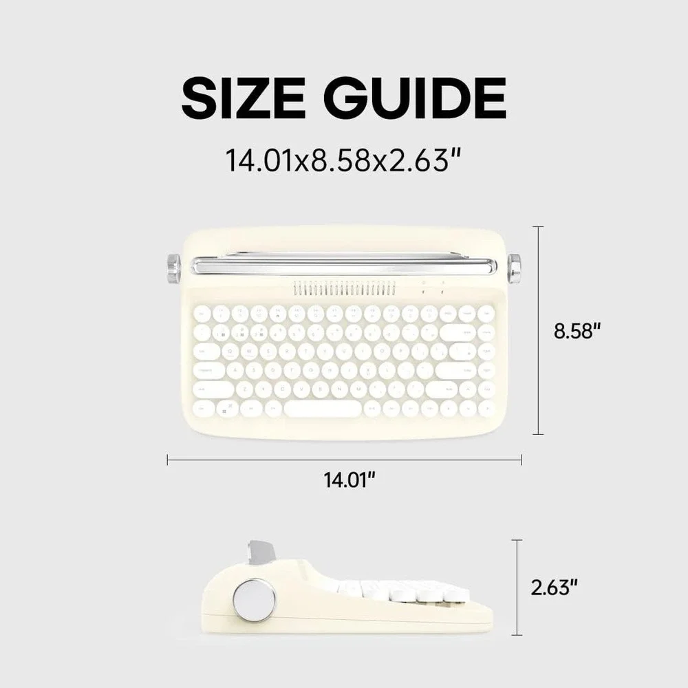 Wireless Retro Typewriter Keyboard, Ivory Butter, USB Rechargeable, Round Keys‎